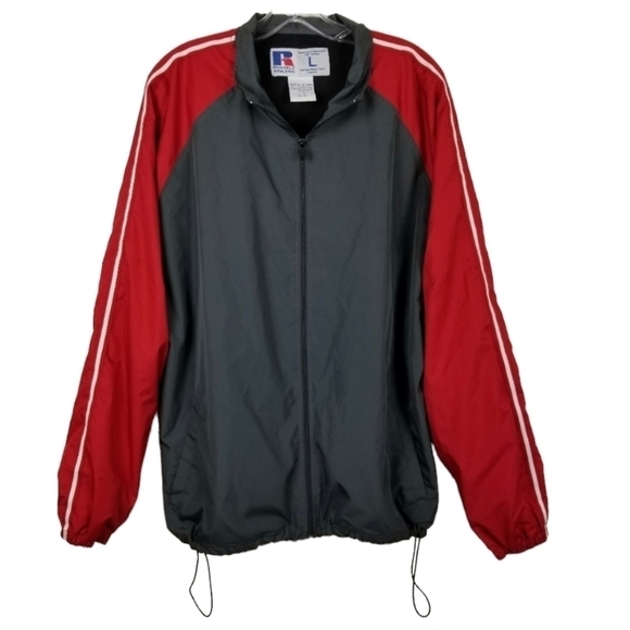 Russell Windbreaker Water Resistant Finish Full Zip Red Gray Men's Size Large - Picture 1 of 12